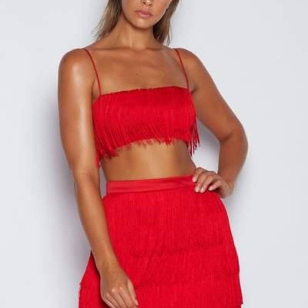 Meshki fringe mini skirt